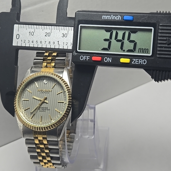 Vintage Swanson Quartz Watch Men Two Tone Fluted Bezel Diamond New Battery - Picture 4 of 10